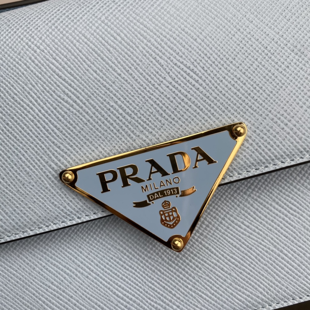 Prada Embleme Saffiano Leather Shoulder Bag Handbag Light Blue 1BD320